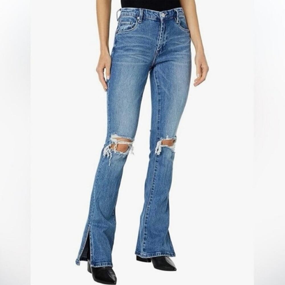 BlankNYC The Lexington Slim Straight Leg Jeans Distressed Knee Blue 26 EUC
